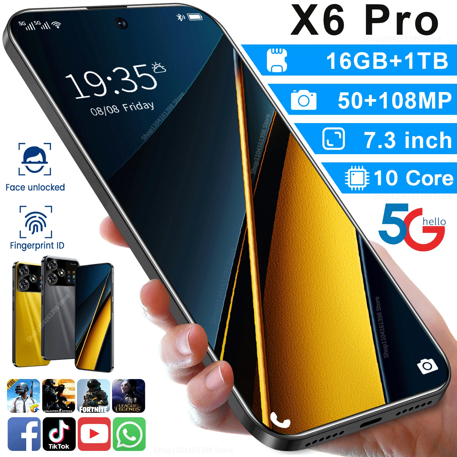 

Original X6 Pro Smartphone Global Version 16G+1TB 4G/5G Dual Sim Card Cellphone Android Unlocked Mobile Phone Celular Nfc