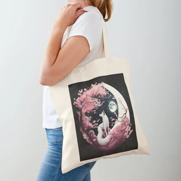 

White Wolf Cherry Blossom Tote Bag canvas shopping bag university shopper bag woman shopping custom canvas