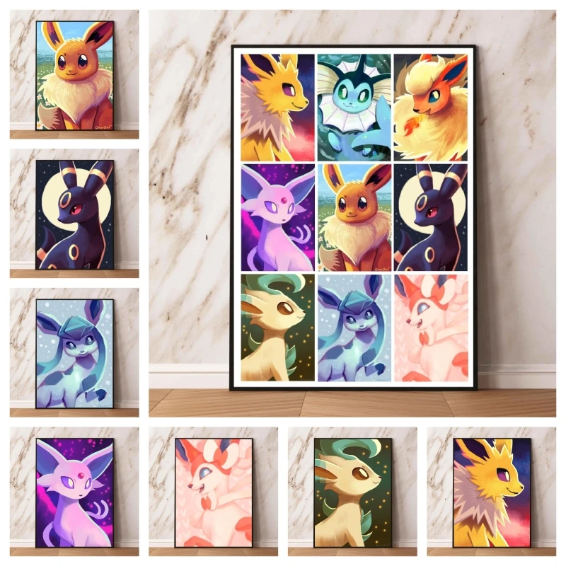 

Pokemon Eevee Anime Posters Comics Kid Action Figures Children's Bedroom Decor Hd Print Prints Christmas Gifts Decorative