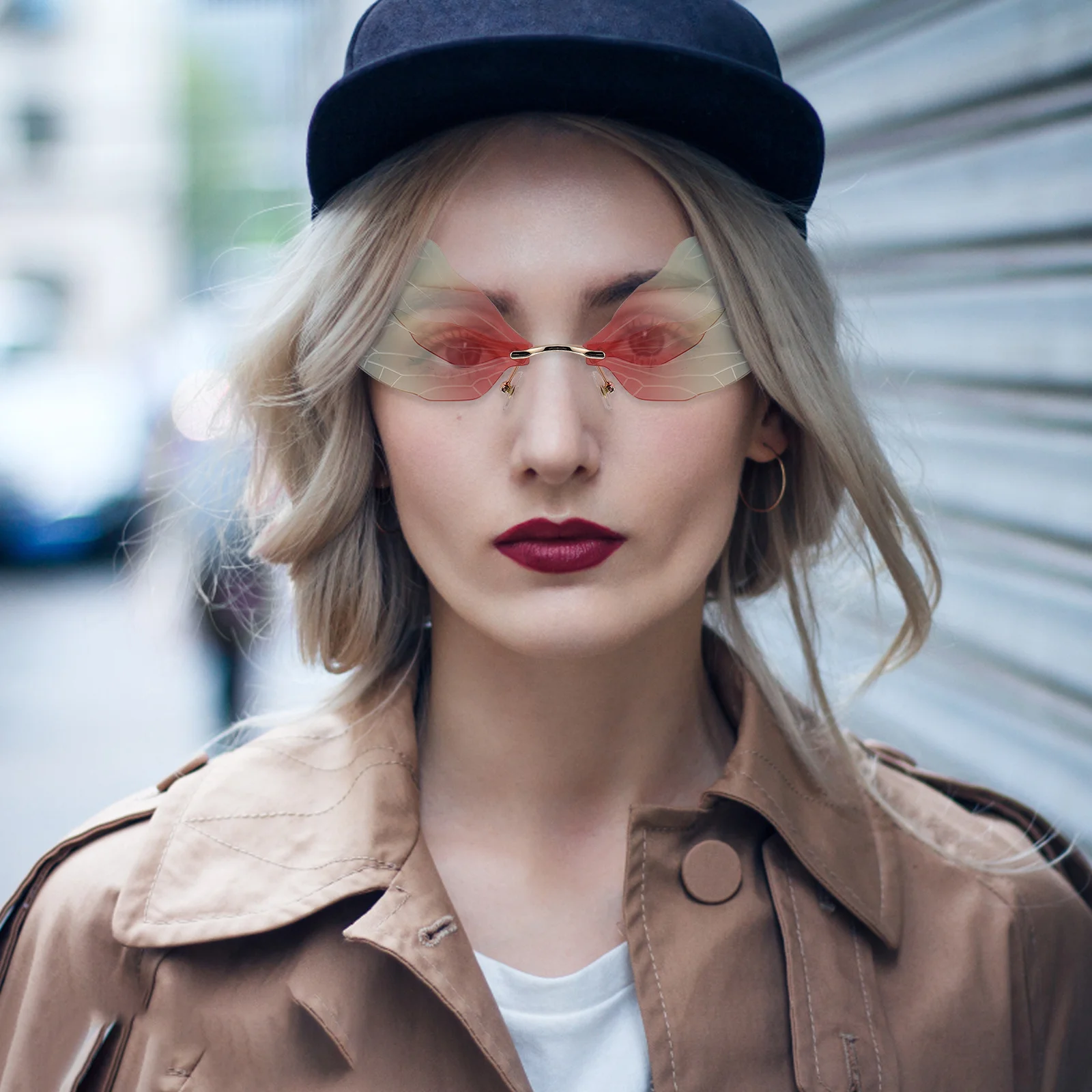 

Fashion Sunglasses Men Women Frameless Dragonfly Wing Shaped Pc Metal Rimless Unisex Vintage Irregular Eyewear