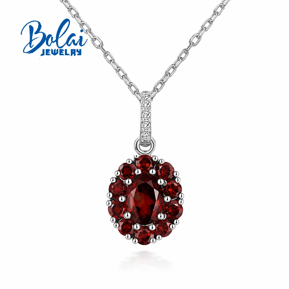 Women Classic Natural Garnet Pendant Necklace 925 Sterling Silver Real Gemstones Fine Jewelry For Birthday Festival Gifts