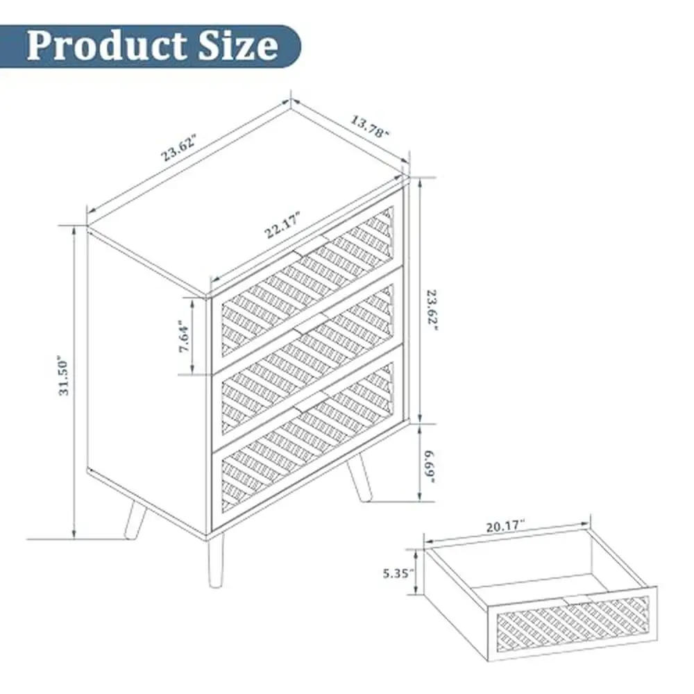 Peito De Armazenamento De Estilo De Quinta De Madeira, 3 gavetas Dresser, Armazenamento De Quarto, Design Elegante, Construção Durável, Mobiliário Multifuncional