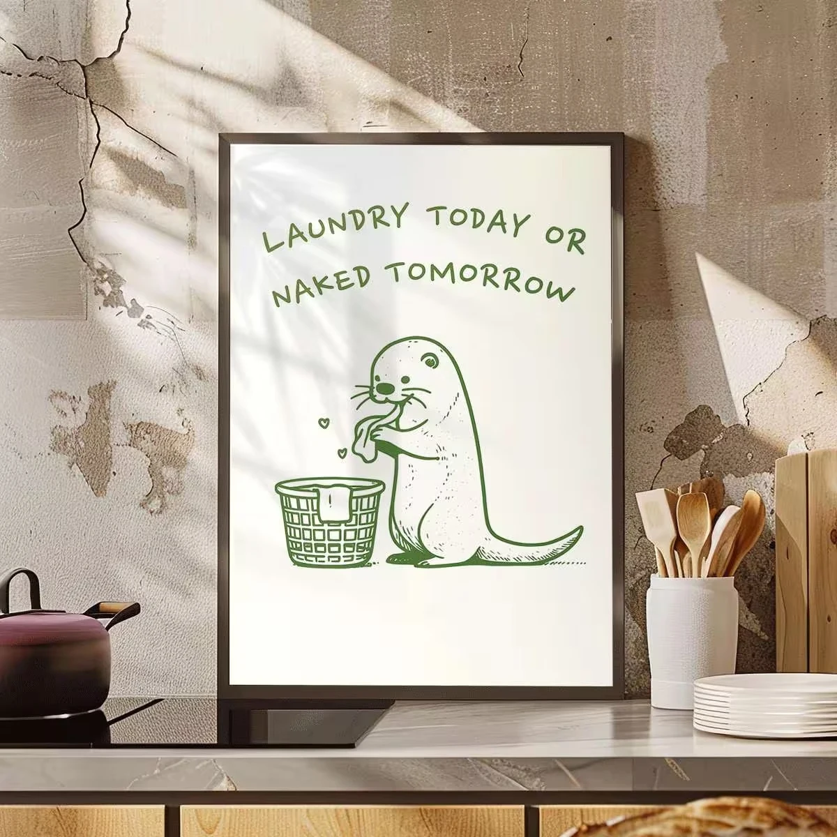 Moder Funny Otter Laundry Today Or Naked Tomorrow  Wall Art Print Canvas Painting Poster Picture For Bathroom Home Decor