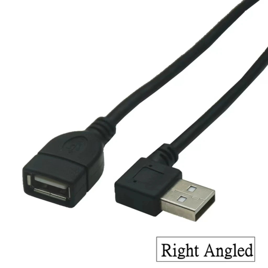 USB 2.0 A 수-암 90 도 각도 연장대 케이블, USB2.0 수-암 오른쪽, 왼쪽, 아래, 위 검정색 케이블, 25cm, 50cm, 100cm
