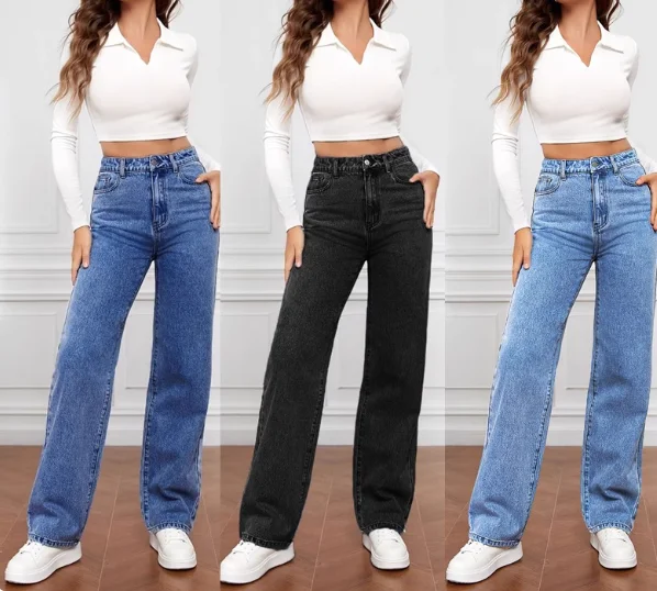 

Женские джинсы с высокой талией 2024, длинные прямые брюки