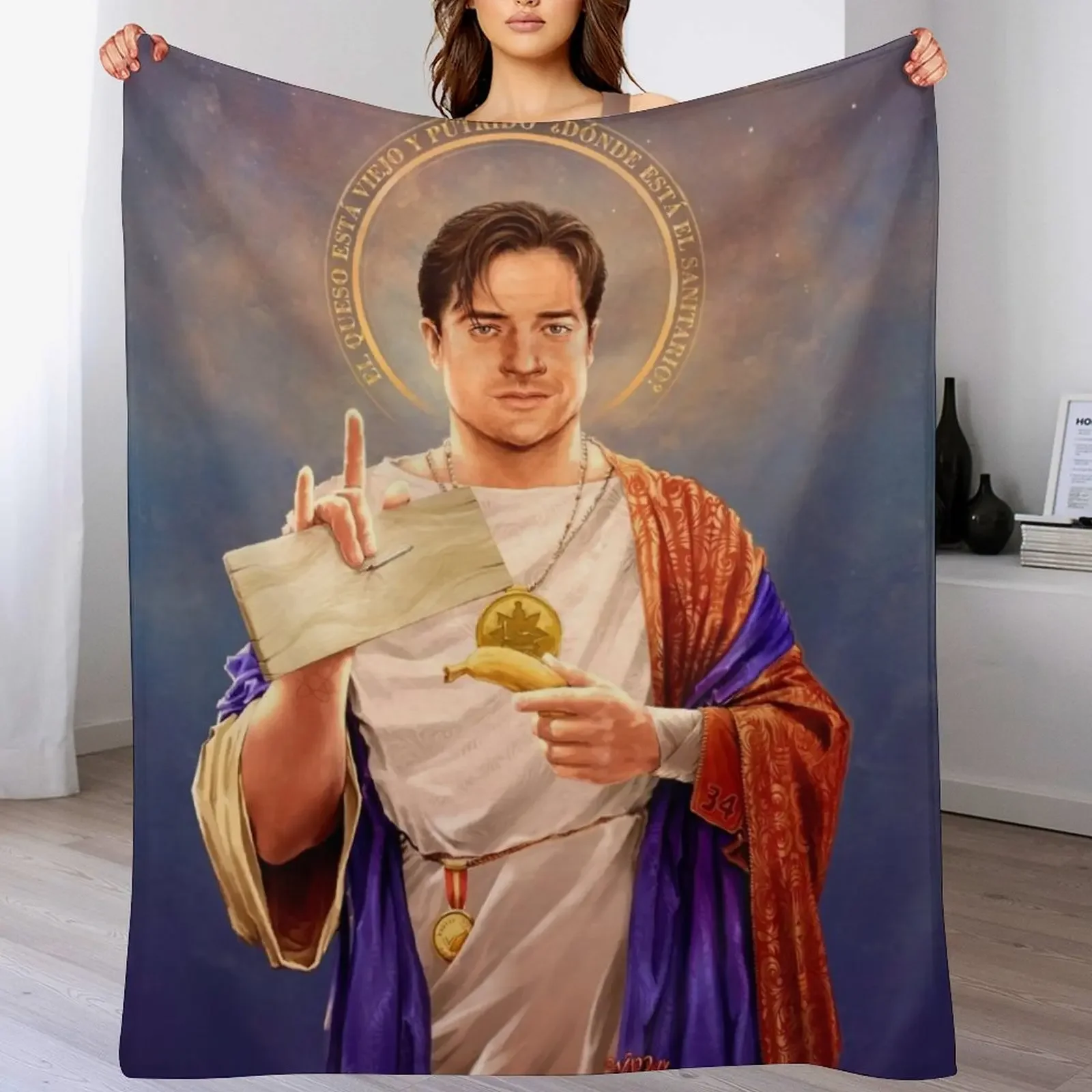 

Saint Brendan of Fraser - Brendan Fraser Original Religious Painting Throw Blanket Sofa Quilt Personalized Gift Cute Blankets