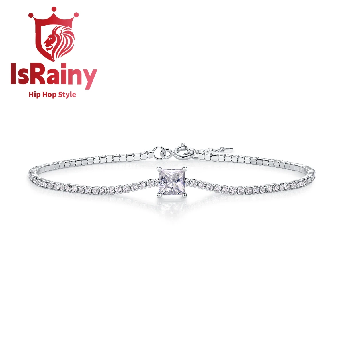 

IsRainy 100%925 Sterling Silver 5.5MM Princess Cut VVS1 D Real GRA Moissanite Diamonds Tennis Chain Bracelets Fine Jewelry Gift