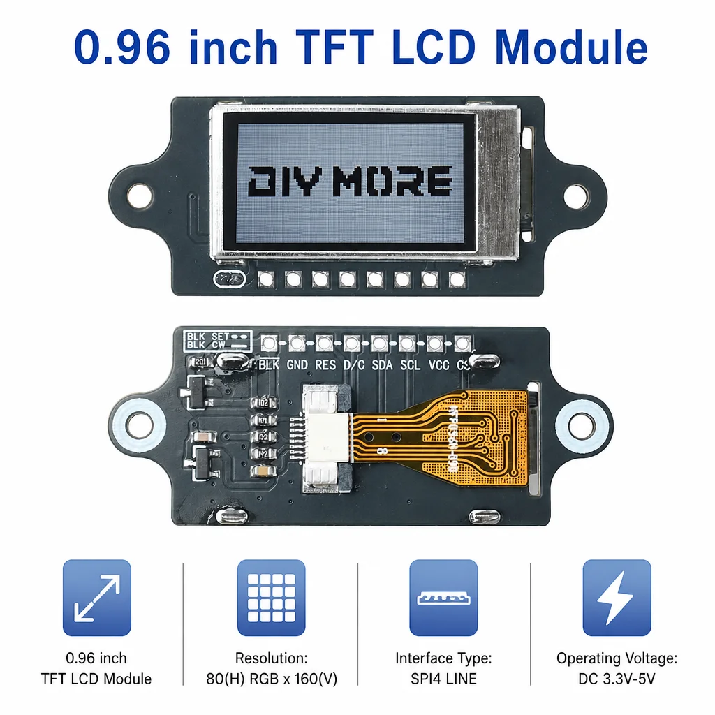 0.96-inch TFT LCD Module ST7735S Small Screen 80x160 Resolution Display Module LCD Wide-Viewing-Angle SPI Color Screen 8-Pin