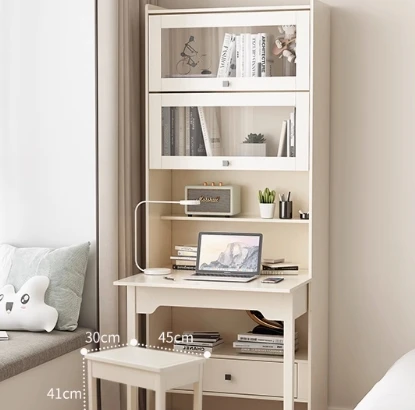 xx-Durable Creamy White One Bedroom Conjoined Bookcase Student Home Computer Desk Combination Foldable Design*