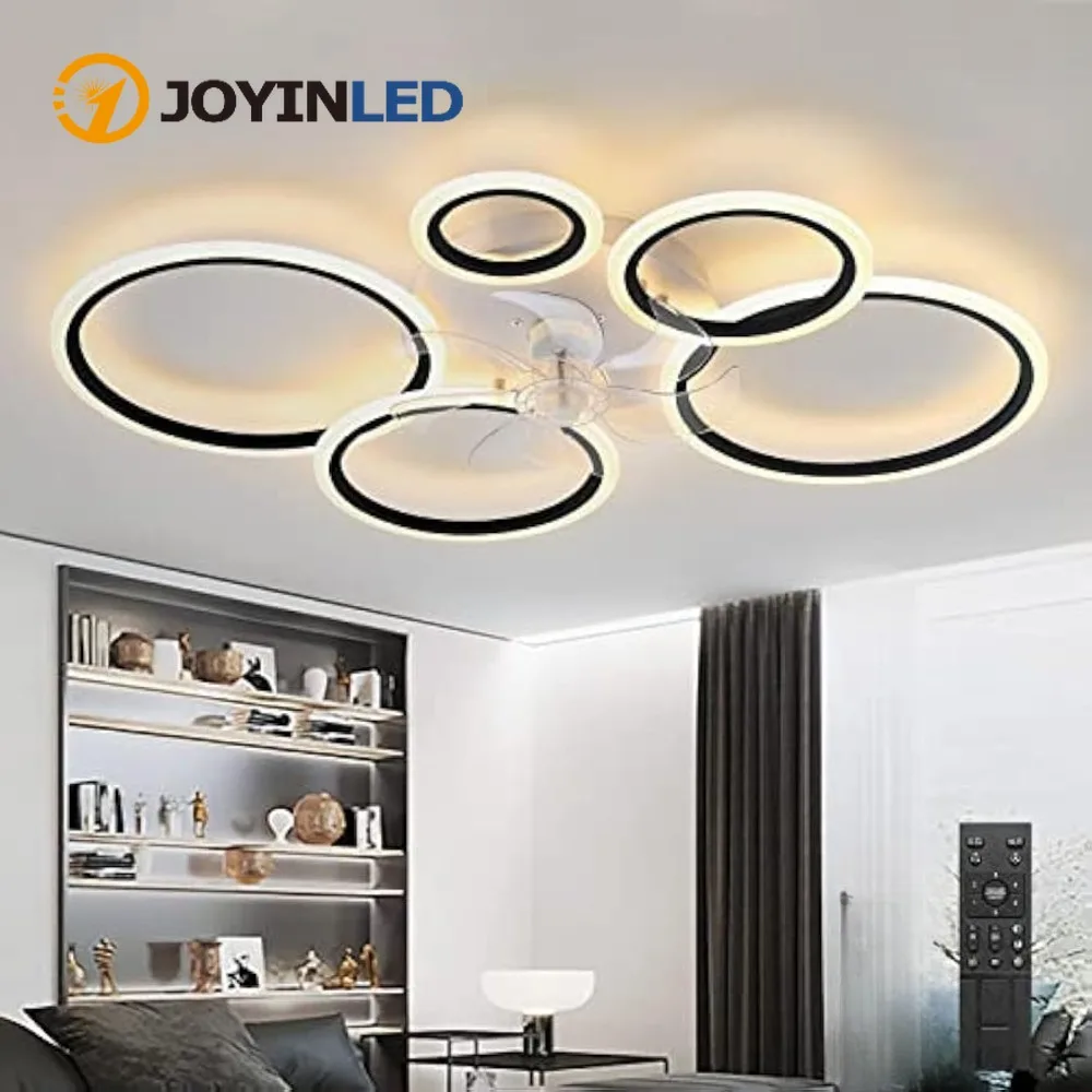 Black Round Ceiling Fan Modern Silent Ceiling Fans with Lights and Remote 6 Speed Wind Silent for Bedroom Living Room 100cm
