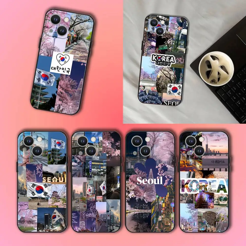 

South Korea SEOUL Travel For iPhone 17,16,15,14,13,12,11,Pro,Max,Plus Black Soft Cover Phone Case