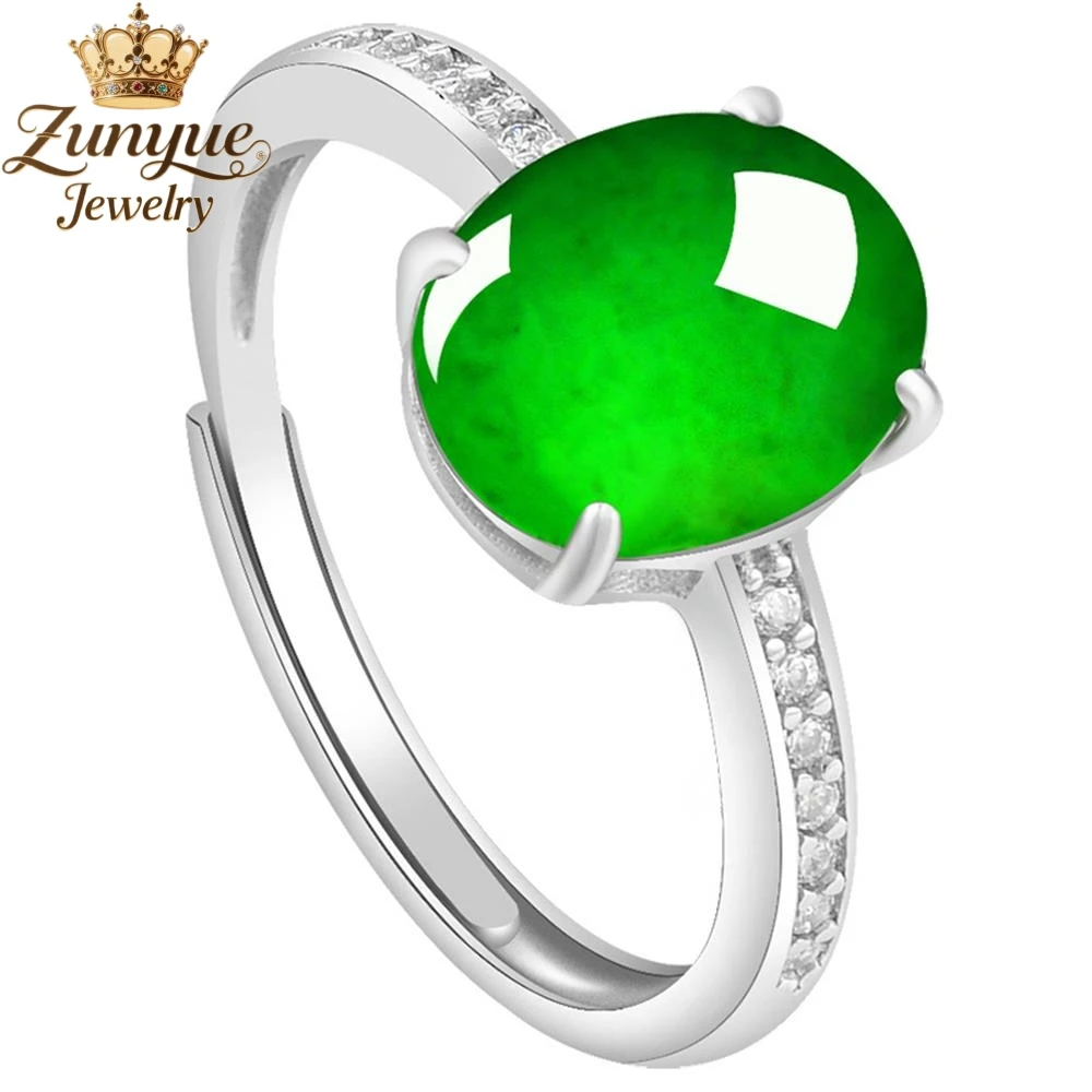 S925 الفضة الطبيعية اليشم يانغ الأخضر البيضاوي البيض الوجه الدائري الفاخرة جودة الأزياء غرامة مجوهرات رائعة أنيقة سحر هدية شعبية #5