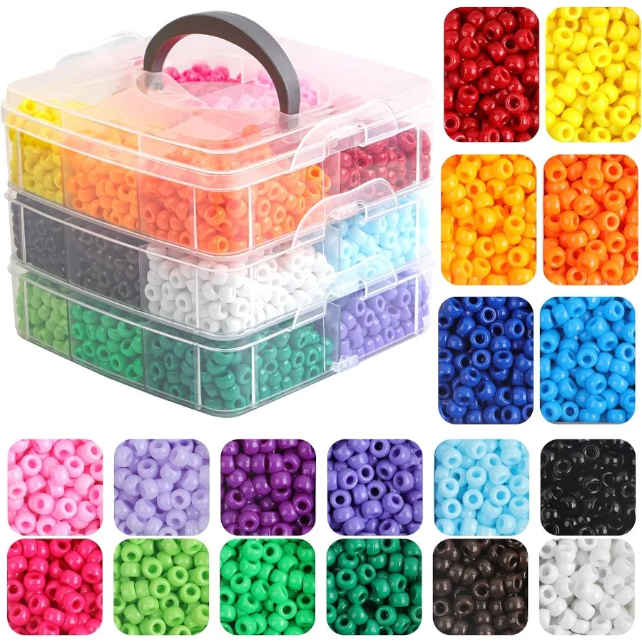

Pony Beads for Bracelets 3600 Pcs Plastic Beads for Friendship Bracelets Necklace 6x9mm 18 Solid Color Beads for Jewelry Making