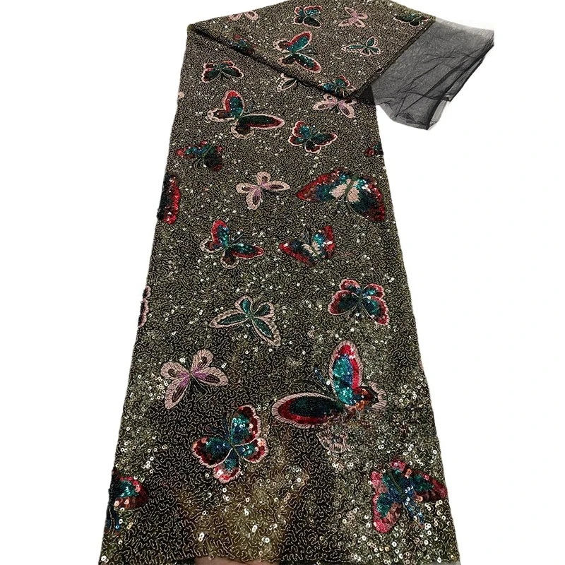 

5yard Sequin Embroidery Fabric Multicolor Butterfly Sequin Mesh Cloth for Bridal Wedding Dress Evening Prom Dress Apparel Fabric