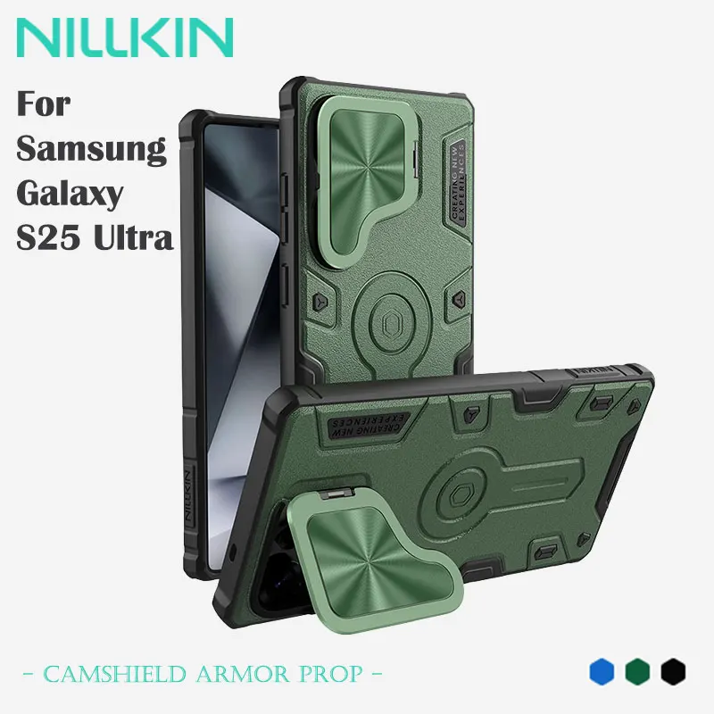 Магнитный чехол NILLKIN CamShield Armor Prop для Samsung Galaxy S25 Ultra, подставка для крышки объектива, комплексная защита от падения, ТПУ + ПК