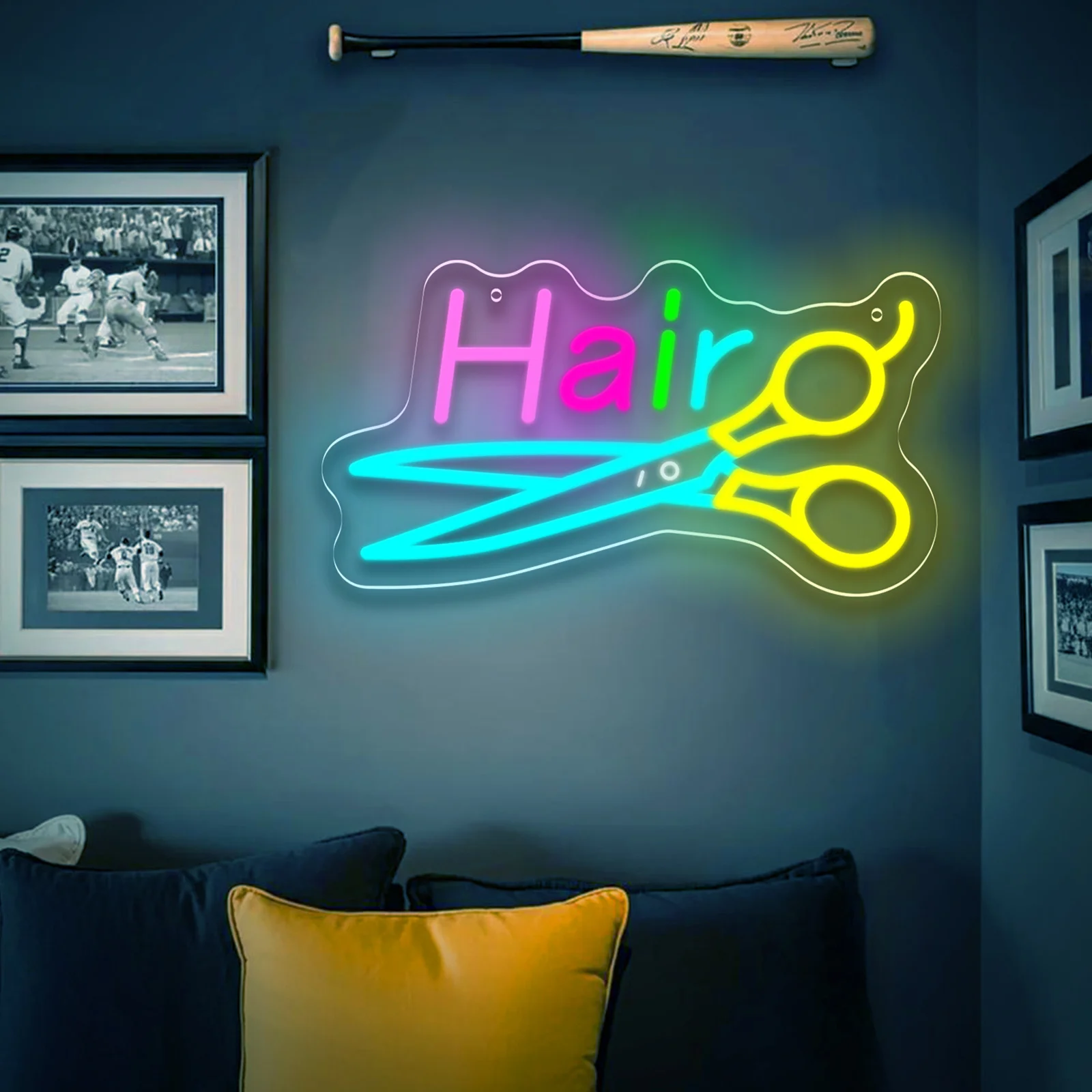 صالون الشعر LED النيون تسجيل مقص الحلاق ضوء النيون USB بالطاقة عكس الضوء لصالون الحلاقة صالون تجميل جدار ديكور افتتاح هدية
