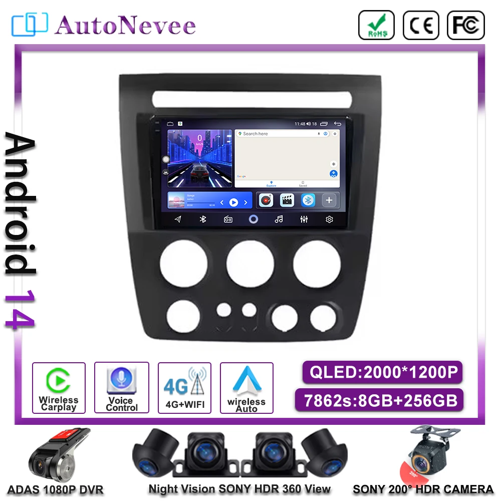 Android 14 For Hummer H3 1 2005 - 2010 Car 5G wifi Auto Radio Stereo Multimedia Player GPS Navigation High-performance