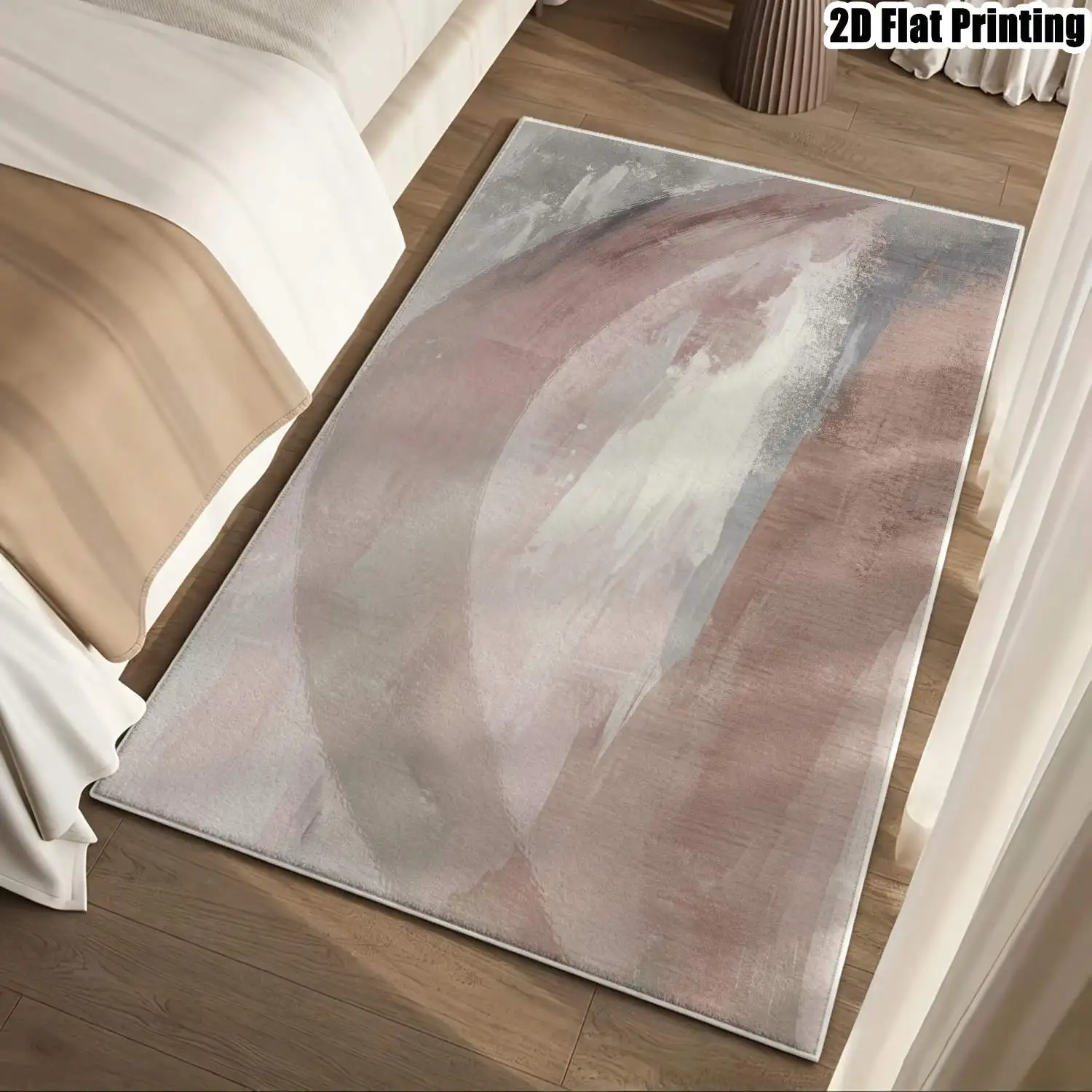 1Pc 2D Printed Pink-Grey Abstract Velvet Carpet, Nordic/Instagram/Modern/European/Vintage Style, Multi-Size Machine Washable Home Decor Mat for Entrance, Dining, Foyer, Bedroom, Living Room