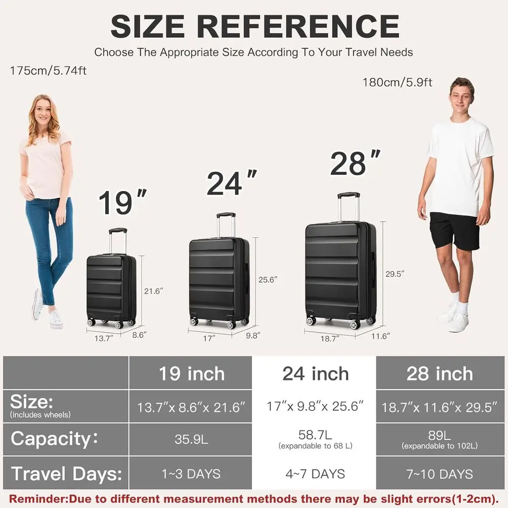 Mala rígida média de 24 polegadas com trava TSA, rodas giratórias expansíveis, preta