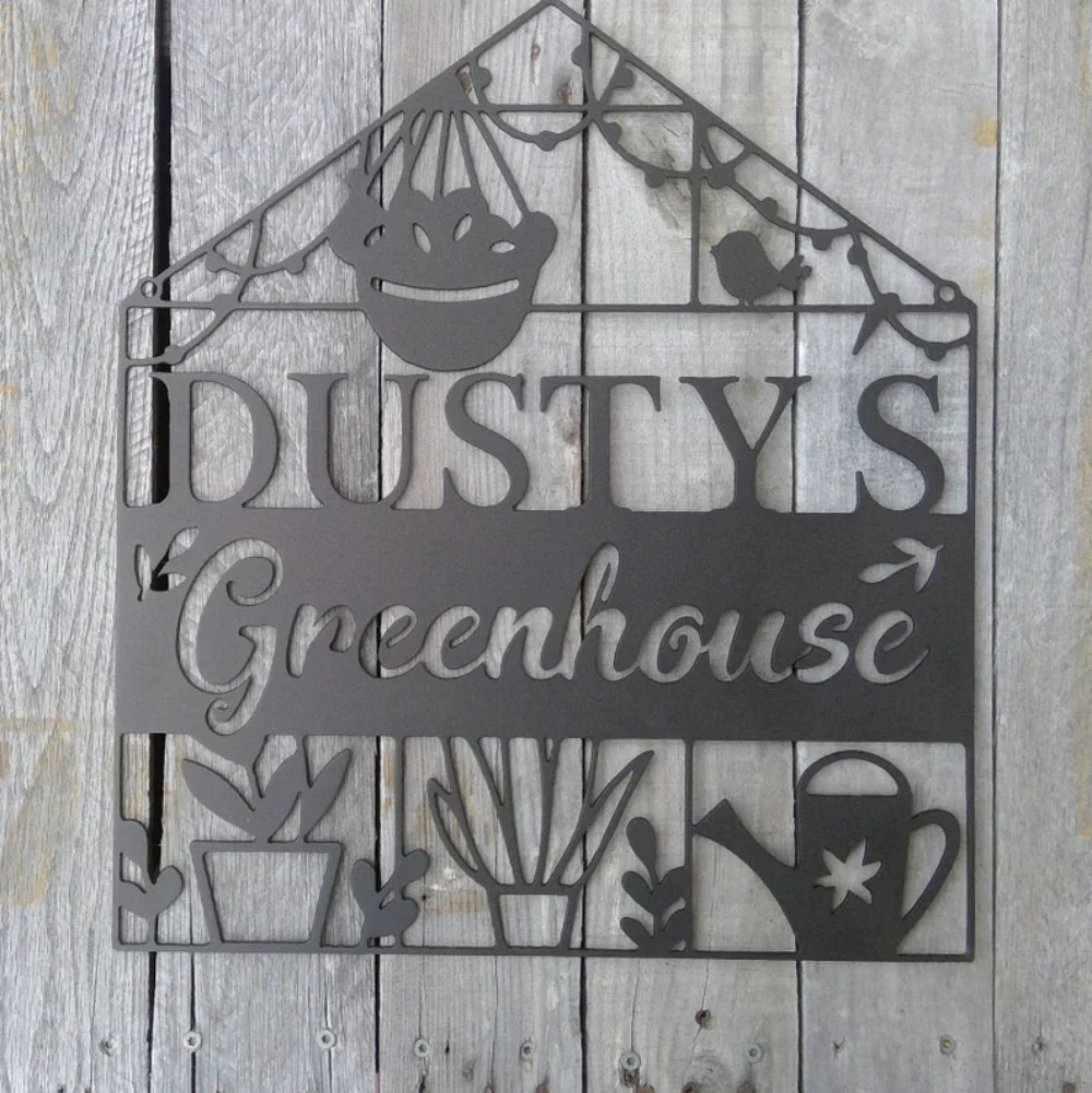 Personalized Hanging Garden Decor: Metal Greenhouse Sign. A One-of-a-Kind Gift. Perfect for Beautifying Any Outdoor Area.