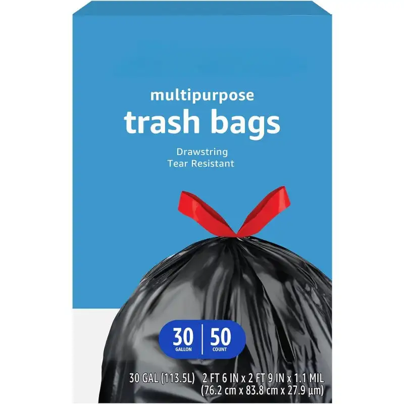 

Multipurpose Drawstring Trash Bags, Unscented, 30 Gallon, 50 Count (Previously Solimo)