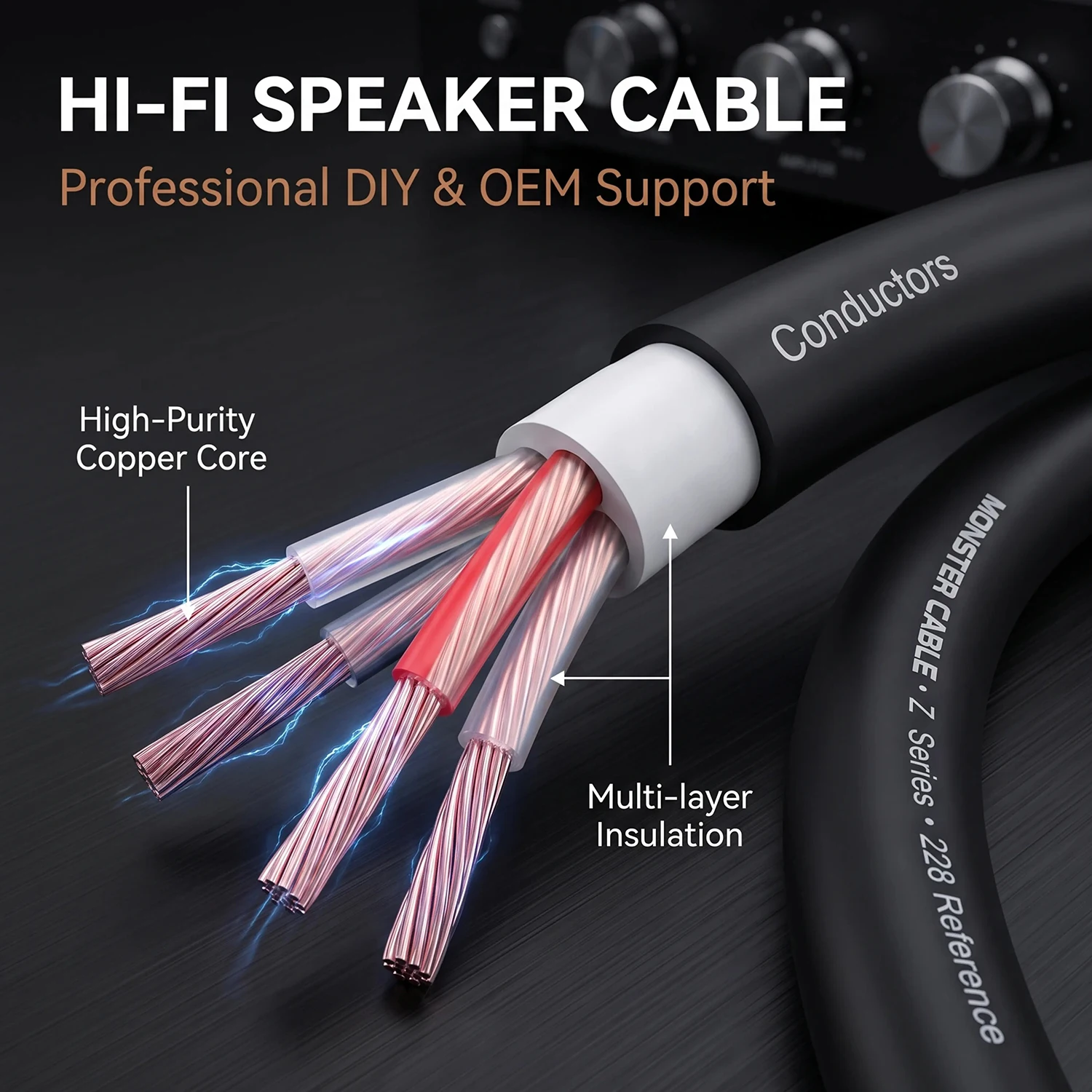 YIVO Audiophile Speaker Cable 5mm² OFC Single Crystal Copper Bulk Audio Wire OD16MM DIY HIFI Cable for Amplifier Floor‑standing