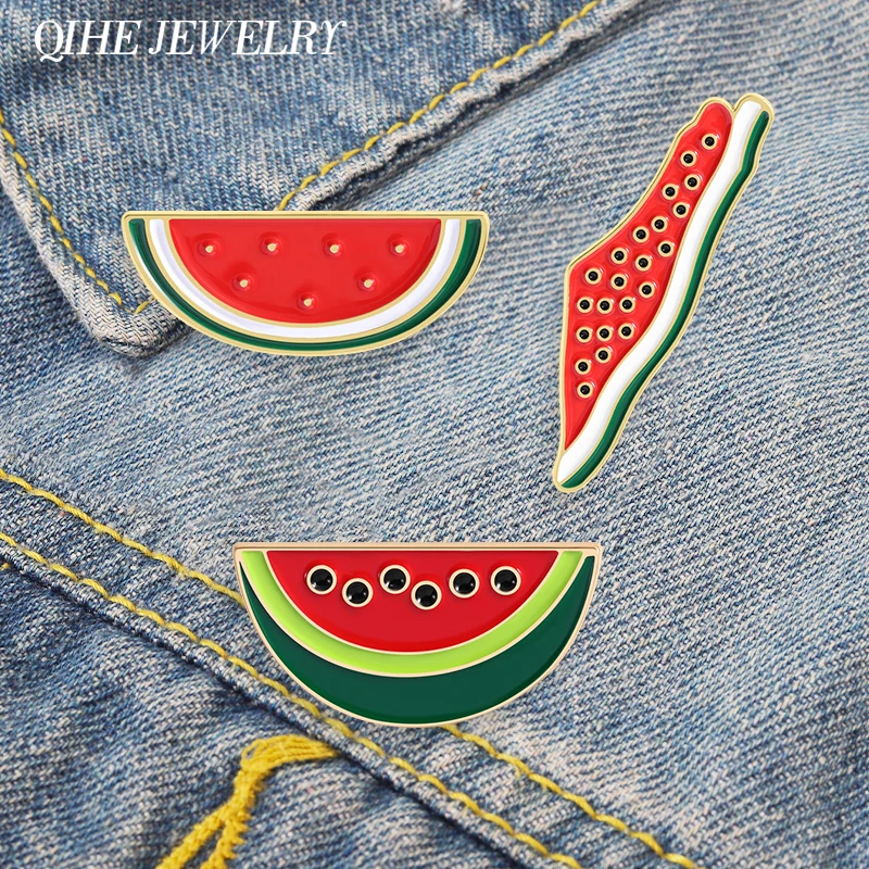 Broche con diseño de sandía, alfileres esmaltados, broches de Metal con forma de fruta fresca de dibujos animados, insignia de solapa para mochila, regalo de joyería para amigos