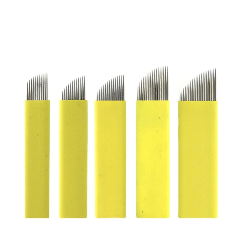 

500Pcs Yellow Colors Microblading Disposable Needles Permanent Makeup Supplies Manual Eyebrow Shading Blades