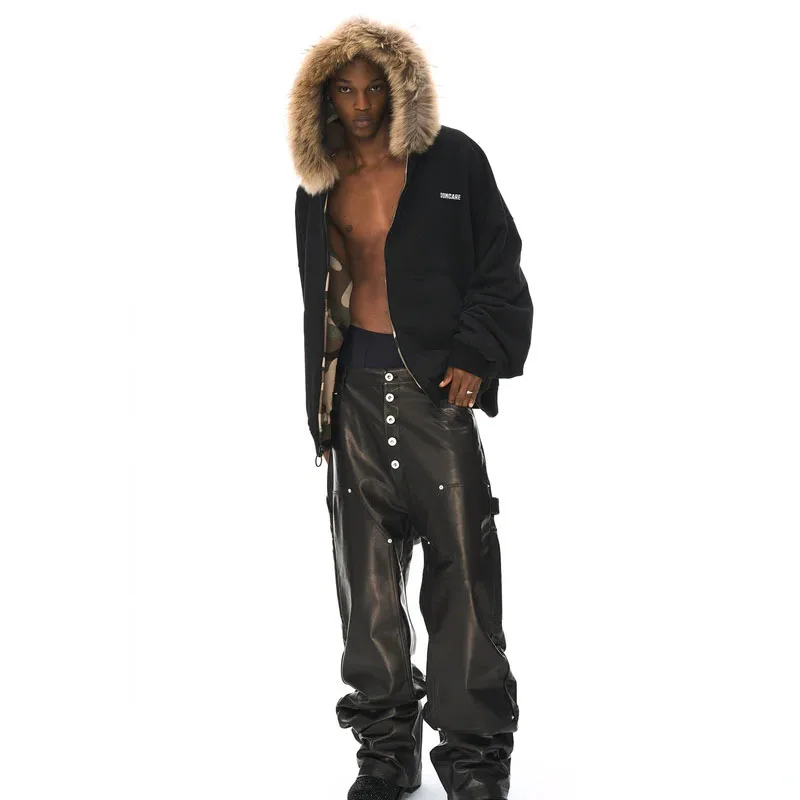 เสื้อฮู้ดซิปสองด้านลายพรางแฟชั่นสตรีทสไตล์ยุโรปและอเมริกาใหม่ประจำฤดูใบไม้ร่วงและฤดูหนาวปี 2025