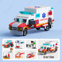 City Series Medical Ambulance 6 In1 MOC Building Blocks Kit Bricks Rescue Vehicles Doctor Car Classic DIY Model Kid For Toy Gift