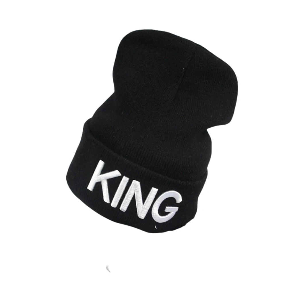 Nouveau Style roi Stretch tricot chapeau reine broderie hommes et femmes Couples automne hiver chaleur bonnets Skullies Skullcap Gorras