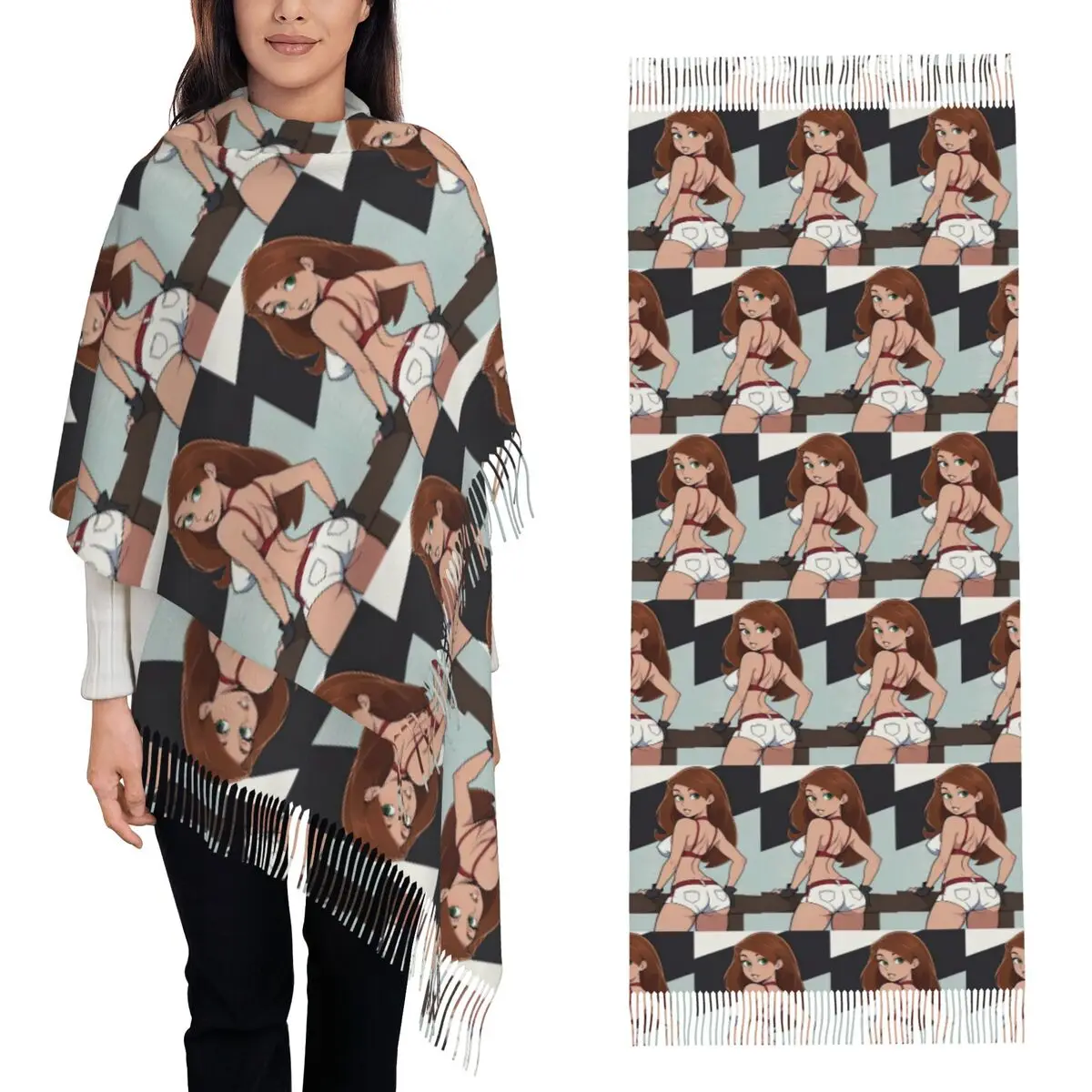 Kim Possible Scarf Tassel Scarves untuk Wanita Syal Lembut Hangat dan Selendang Panjang untuk Musim Gugur dan Musim Dingin