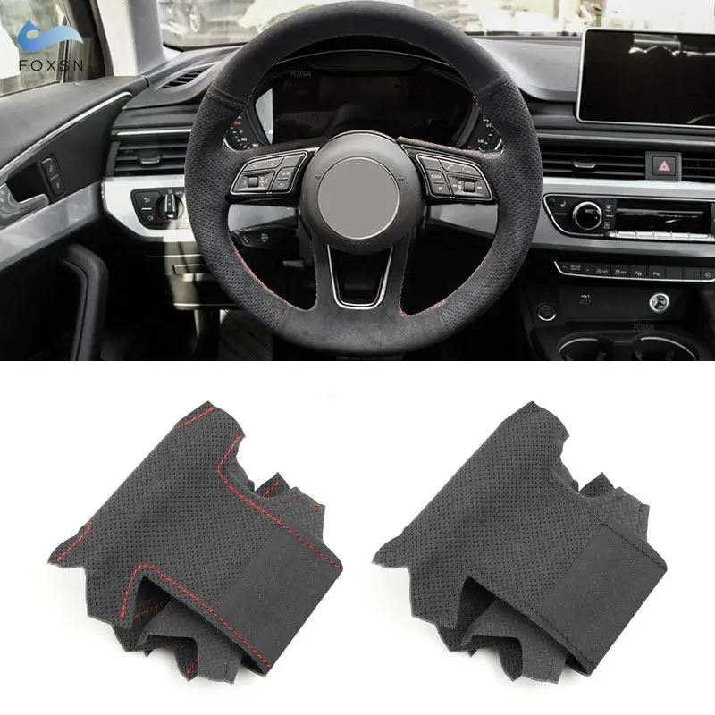 

For Audi A1 8X A3 S3 8V A4 S4 RS 4 B9/8W A5 S5 8W6 Q2 2016-2022 Hand-stitched Suede Leather Car Inner Steering Wheel Cover Trim