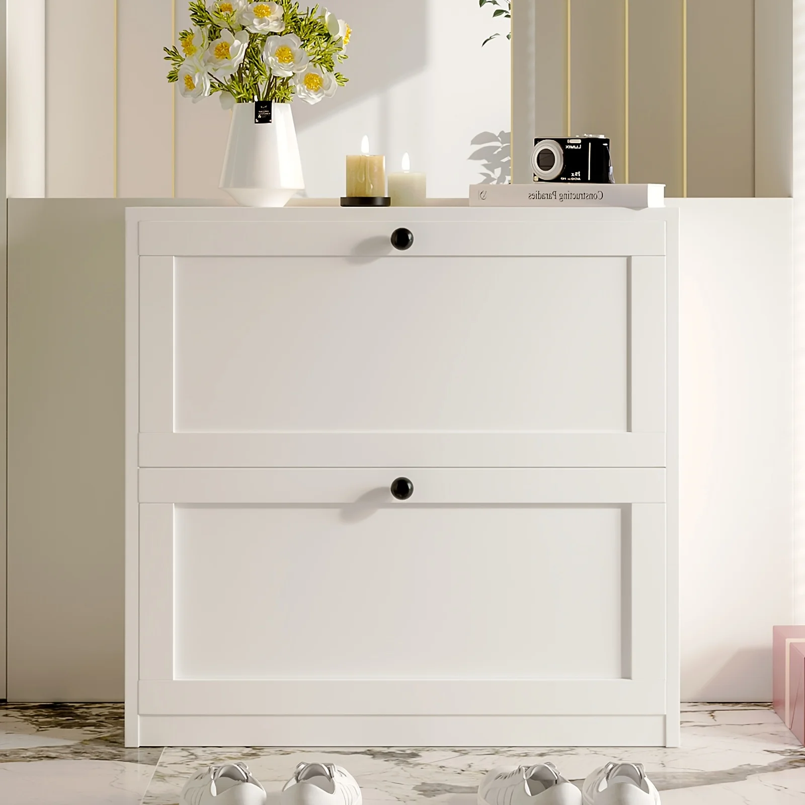 

Modern Large Shoe Organizer with 2/3 Flip- Drawers - Heavy-Duty Wood MDF -Standing Shoe Rack Suitable for Entryway