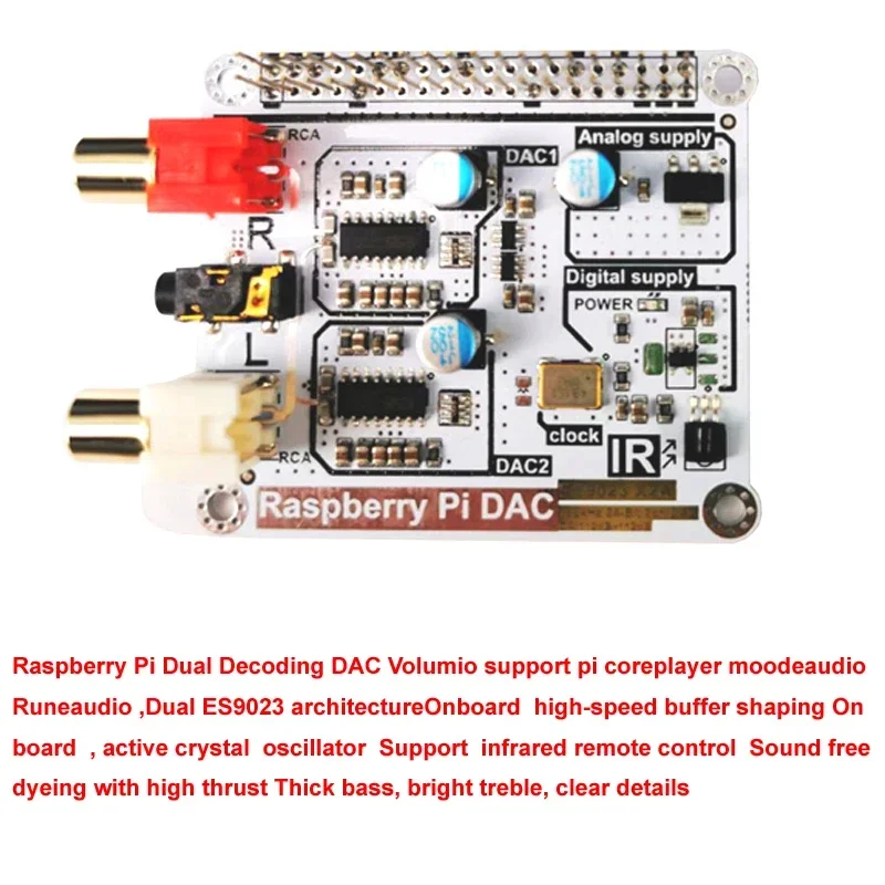 Lusya Dual ES9023 Volumio Moode Raspberry Pi DAC  Compatible With 4B 3B+ 3B 3A 2B ZERO W 2W HIFI Decoding I2S