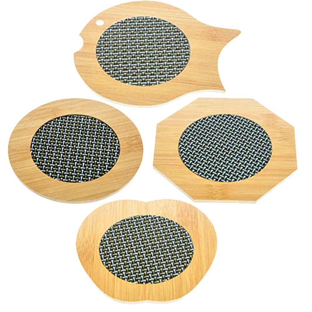 

4pcs Wooden Trivet Heat Resistant Bamboo Table Mat For Hot Pots Pans Kitchen Countertop Protection Large Farmhouse Coaster