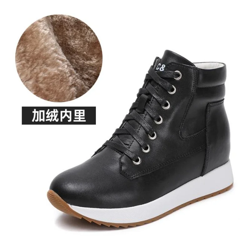 7cm Cow Platform Wedge Chunky Sneakers Mixed Color Spring Women Genuine Leather Autumn Ankle Boots Ladies Booties Shoes 33 41