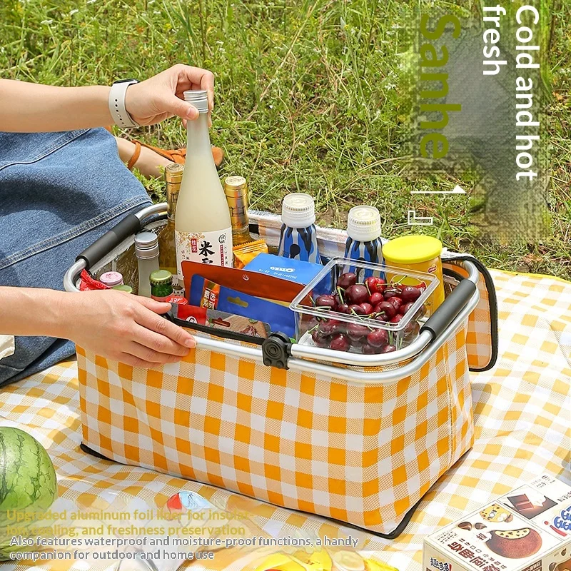 

Outdoor Foldable Refrigerated Ice Pack Insulated Picnic Basket Portable Handheld Camping Fresh Food Storage Bag for Travel