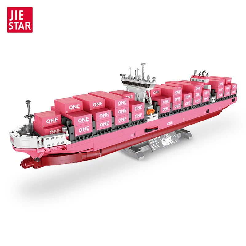 1446pcs Pink ONE Container Ship Educational Building Blocks Set for Kids Assembly Model Cargo Wheel Kit for Children's Toy