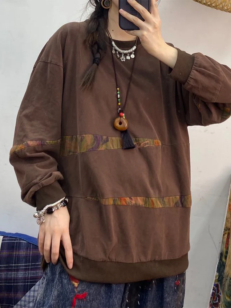 Amax LuluE 2025, herfst dames klassieke losse bedrukte vintage hoodies damesmode patchwork sweatshirts vrije tijd elegante kleding