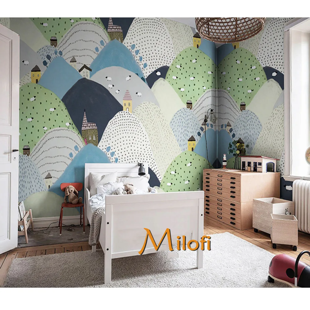 Milofi Nordic style small town children's room background wallpaper wallpaper Home bedroom room wallpaper Custom mural