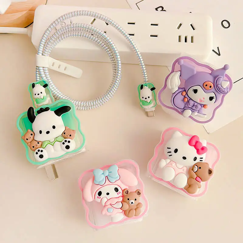 Miniso Sanrio 5Pcs Zestaw ochraniaczy kabla do Xiaomi 120W/67W/33W Szybka ładowarka Etui do zarządzania kablami Organizery przewodów telefonicznych