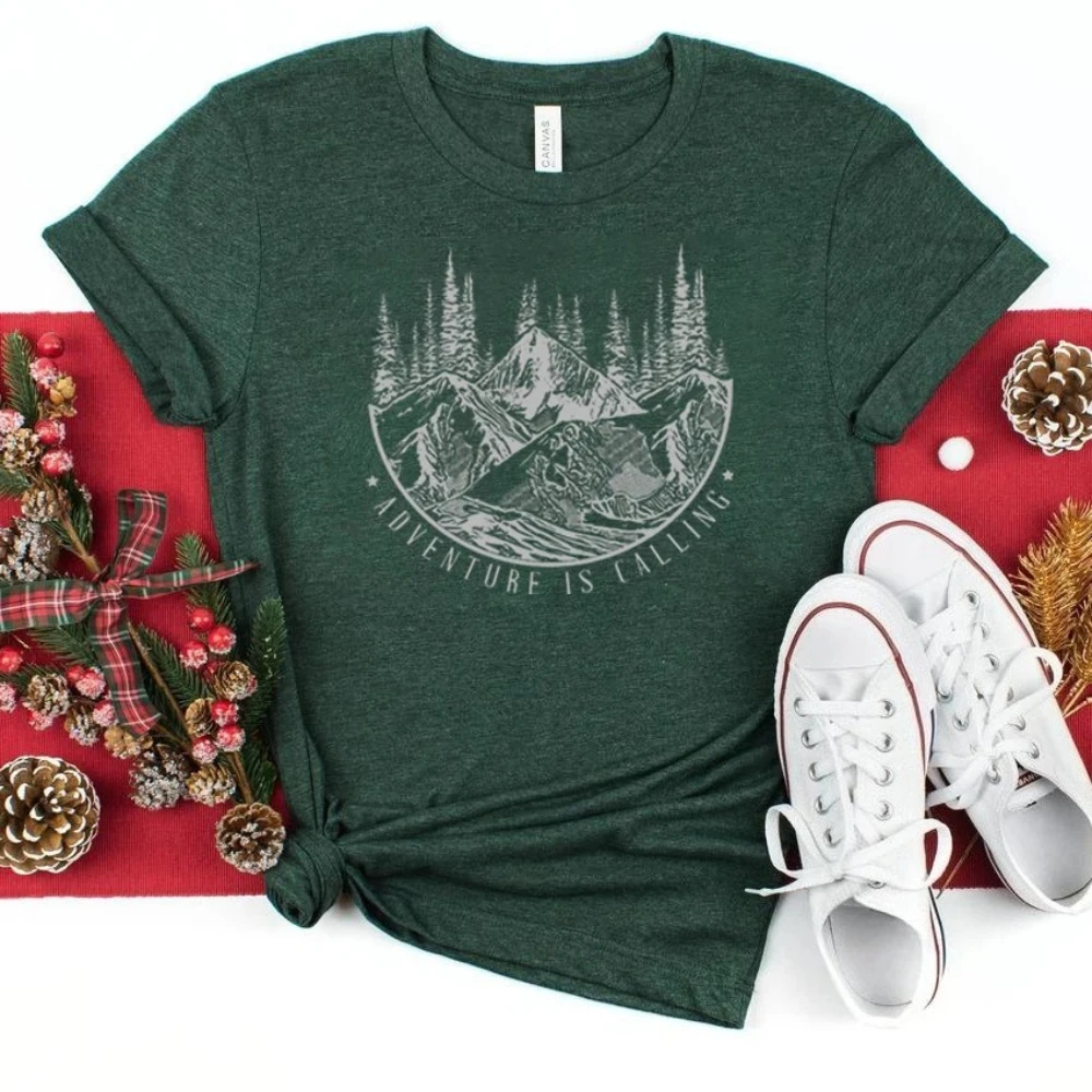 New Arrival Hiking Tees Adventure Is Calling Shirt Mountain Themed T Shirt Outdoor Shirts Wilderness Graphic Tee Forest Tops