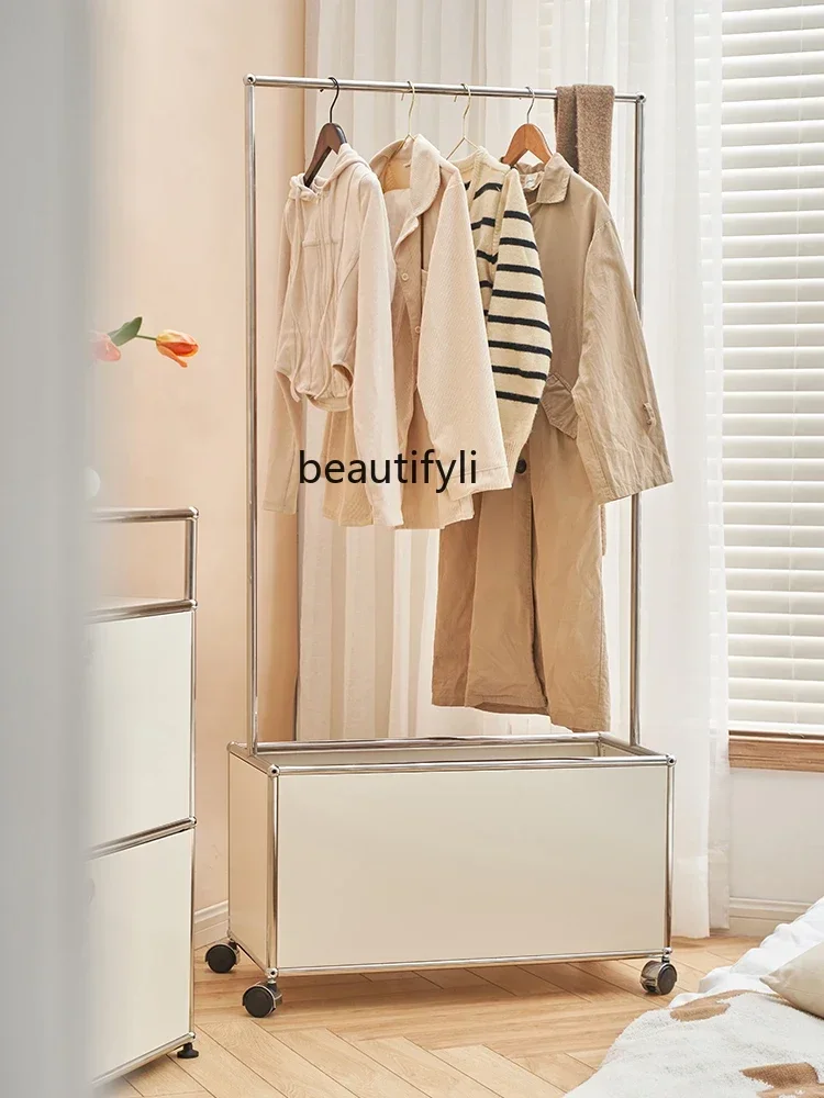 B7304 ss Storage Coat Rack Small Apartment Bedroom Simple Stainless Steel Floor Mobile Clothes Rack