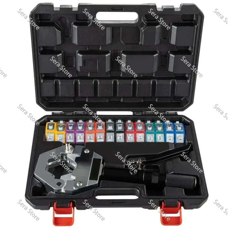 Hydraulic Hose Crimper 71500, Hand‑held Manual AC Hose Crimper Kit with 7 Die Set for Air Conditioning Hose Repair