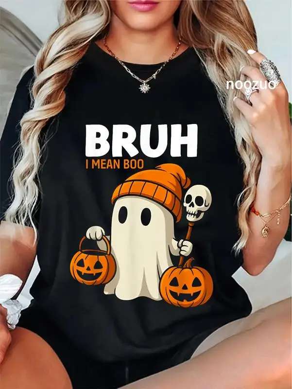 

100% Cotton Unisex T-Shirt Graphic Tee for Men & Women 100% Cotton Unisex Halloween Bruh I Mean Boo Ghost Skull Pumpkin Boys Men