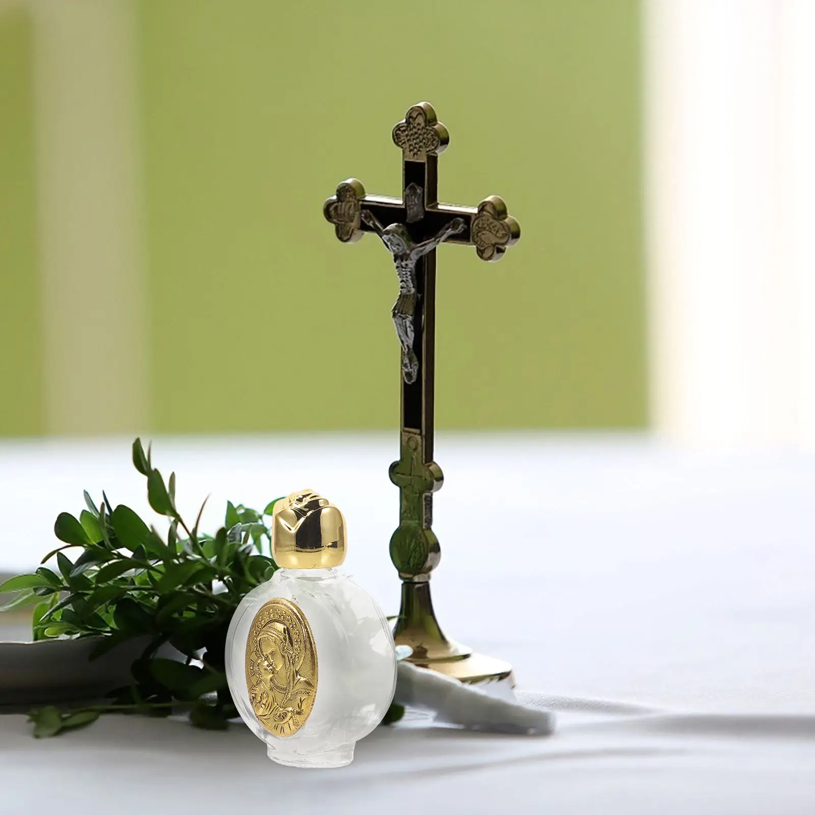 2Pcs Holy Water Bottle Embossed Glass Small Refillable Decorative Container Leakproof for Travel Home Use Holy Water Bottle