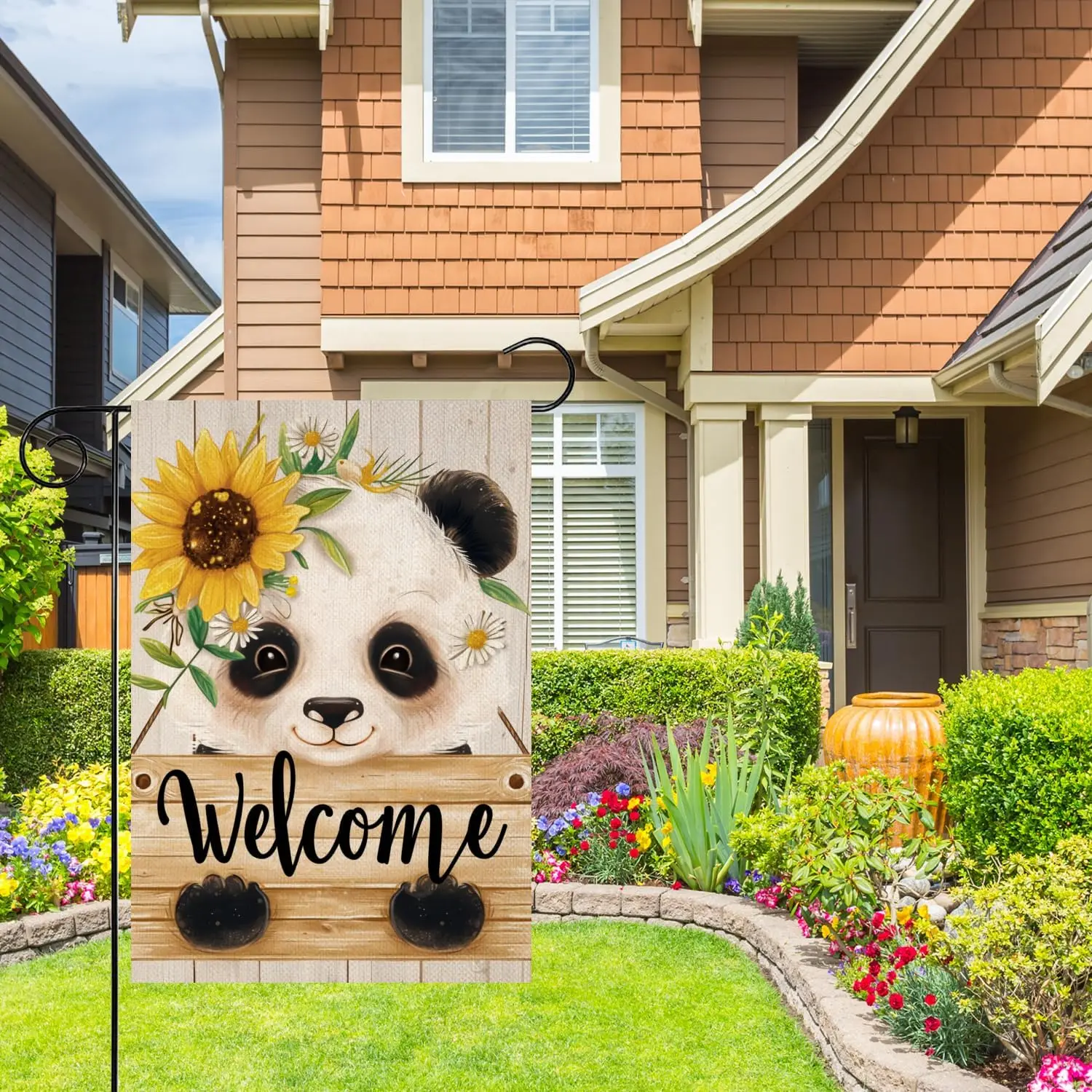 Welcome Panda Garden Flag Double Sided 12 x 18 Inch Summer Sunflower Daisy Yard Lawn Outside Farmhouse Outdoor Home Decorati SSL