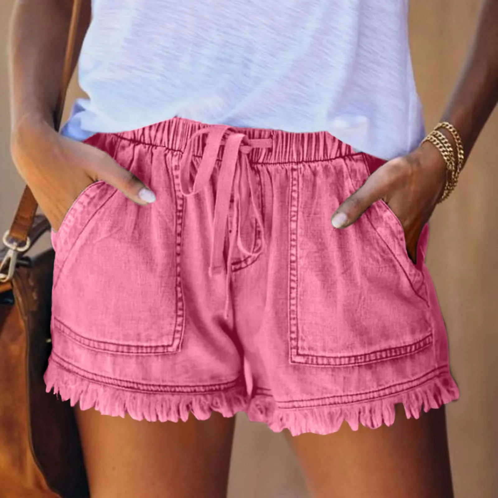 Summer Womens Jeans Shorts Pocket Jeans Denim Pants Tassel Bandage Bottom Shorts Broken Style Denim Jeans Pantalones De Mujer