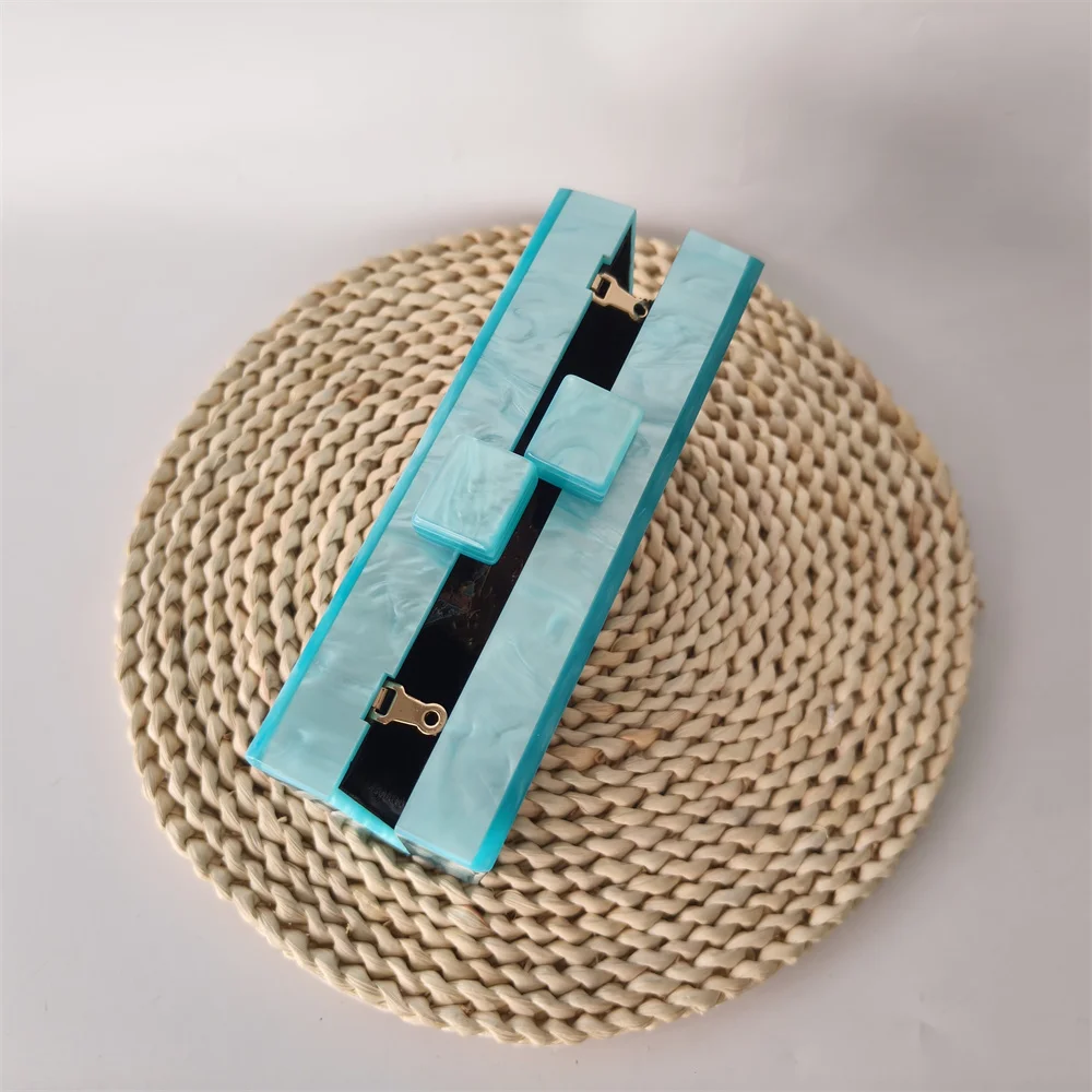 Small Mini Marble Light Blue Acrylic Box Clutches Women Handbags Shoulderfemale Day Clutch Bucket Wedding Bridal Evening Bags